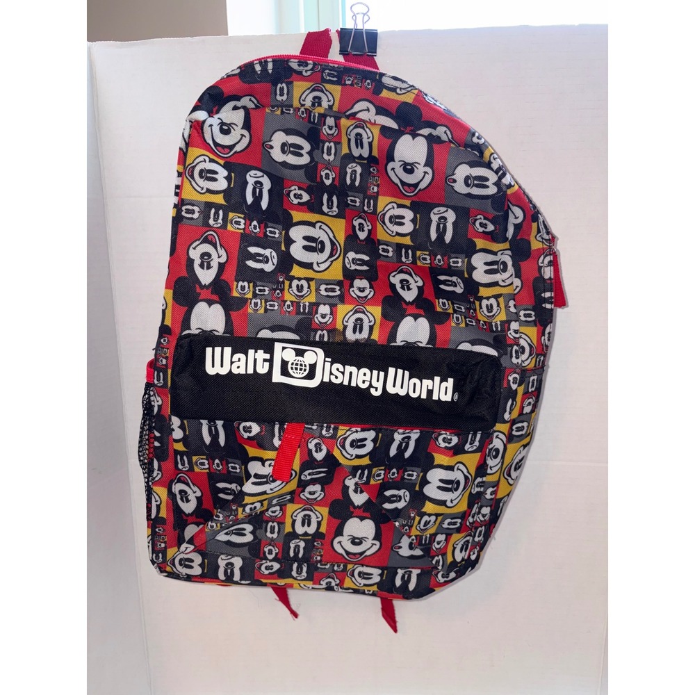 Vintage Walt Disney World Mickey Mouse All-Over Print Backpack Red Black Yellow